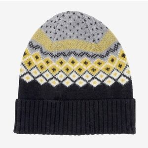 VIÐAR Icewear Iceland Hat Fair Isle Knit Wool Beanie Black, Gray & Yellow